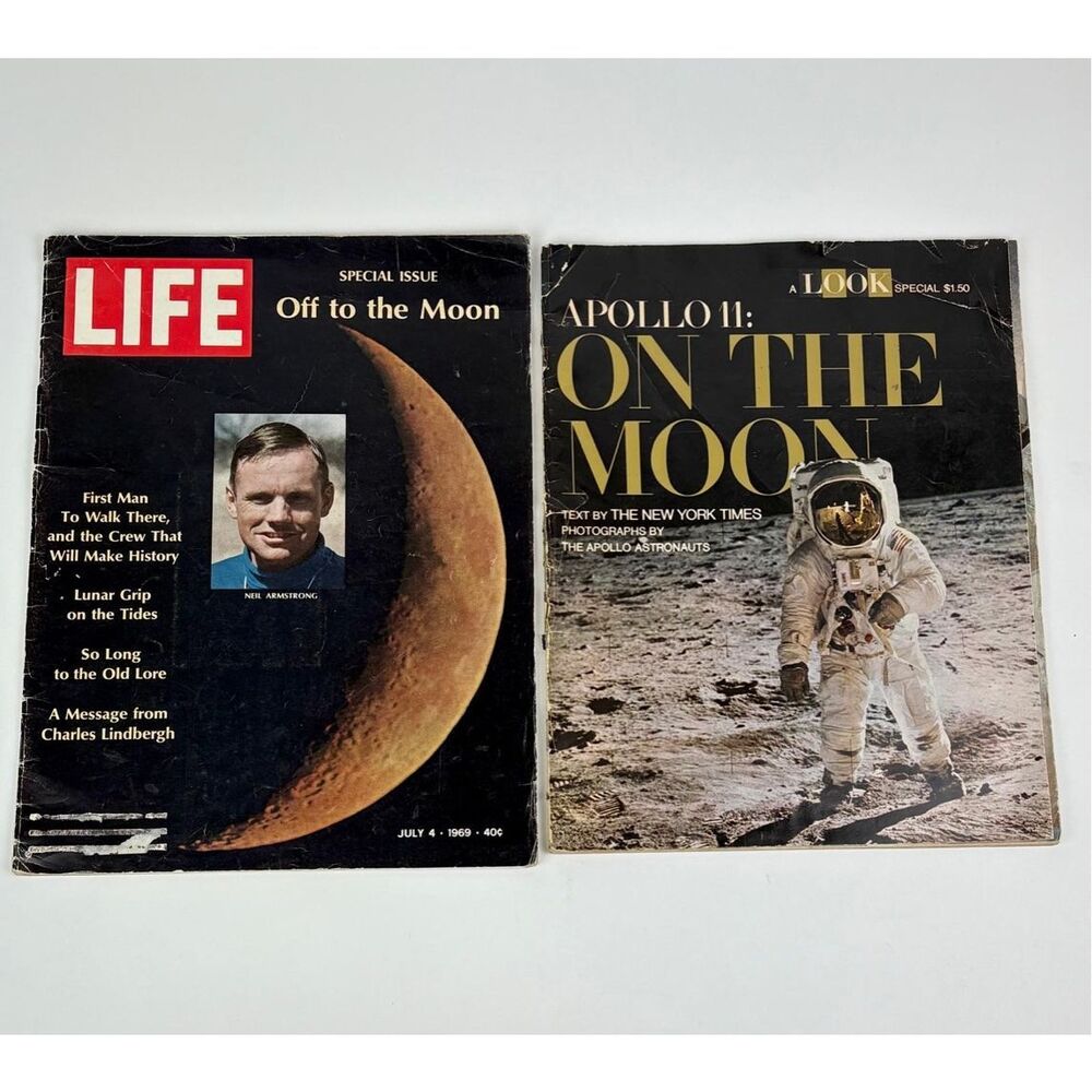 Vtg Pair of Magazines Life Off To The Moon July 1969 Look Apollo 11 On The Moon